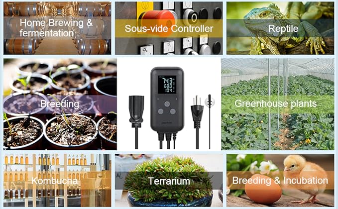 SENSTREE Greenhouse Temperature Controller Digital Waterproof Thermostat for Home Brewing, Fermentation, Breeding, Incubation, Terrarium, Heating & Cooling, 110V 10A 1100W