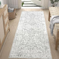 jinchan Lima Runner Rug 2x6 Washable Hallway Runner - Vintage Floral Non Slip Low-Pile Soft Ultra-Thin Kitchen Rug Distressed Carpet for Farmhouse Bedroom Entryway Laundry Room (2x6ft, Grey)