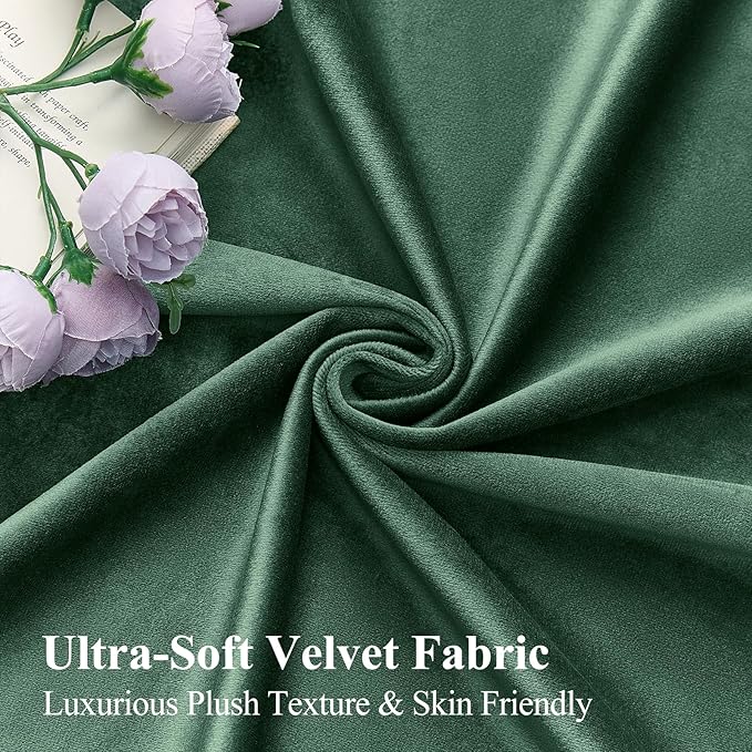 AUSSPVOCT Velvet Curtains 90 Inches Long 2 Panels for Bedroom, Thermal Insulated Room Darkening Luxury Soft Blackout Curtain Back Tab Rod Pocket Window Drapes for Living Room, W52 x L90, Dark Green