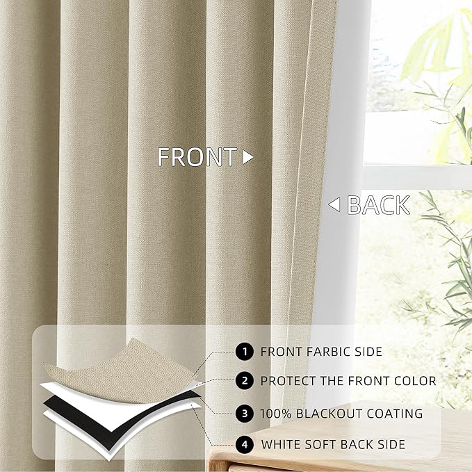 ChrisDowa 100% Blackout Tan Solid Curtains 84 Inches Long 2 Panels for Bedroom Living Room,Farmhouse Room Darkening Thermal Insulated Soundproof Grommet Top Window Treatment Drapes,52x84