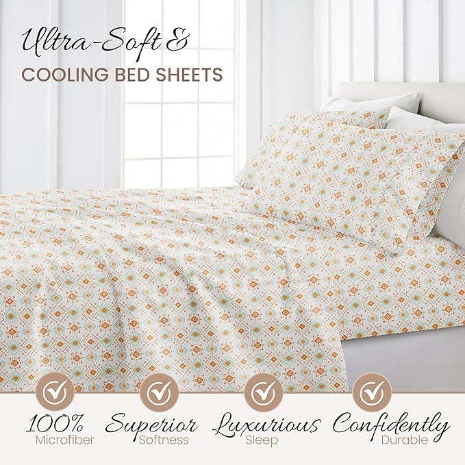 Linen Market 4 Piece California King Bedding Sheet Set (Aztec Coral) - Sleep Better Than Ever with These Ultra-Soft Cooling Bed Sheets for Your California King Size Bed - Deep Pocket Fits 16" Mattress
