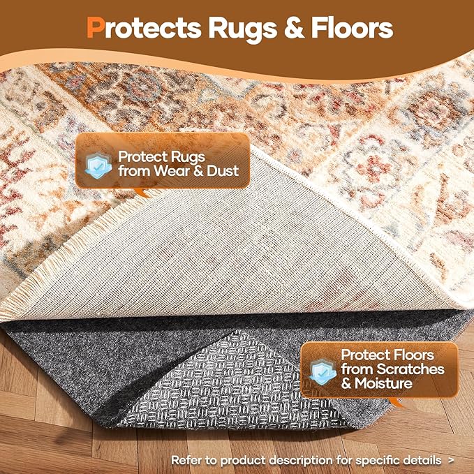Veken Non Slip Cushioned Rug Pad Gripper 3 x 5 Ft, Felt and Silicone Backing, 1/4 inch Thick Carpet Liner for Hardwood Floors and Finishes, Under Area Rugs Anti Skid Mat, Keep Rugs Safe and in Place
