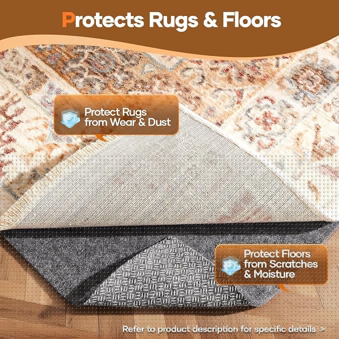Veken Non Slip Cushioned Rug Pad Gripper 7 x 10 Ft, Felt and Silicone Backing, 1/4 inch Thick Carpet Liner for Hardwood Floors and Finishes, Under Area Rugs Anti Skid Mat, Keep Rugs Safe and in Place