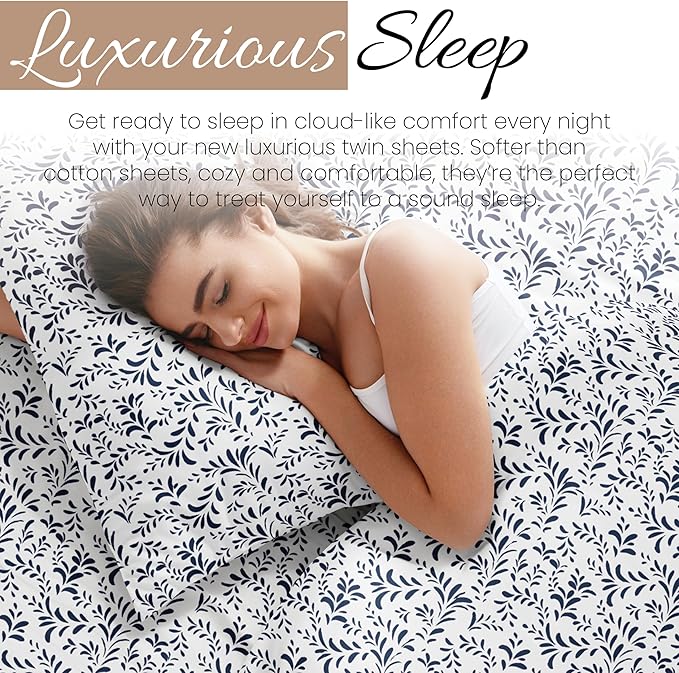 Linen Market 3 Piece Twin Bedding Sheet Set (Navy Vines) - Sleep Better Than Ever with These Ultra-Soft & Cooling Bed Sheets for Your Twin Size Bed - Deep Pocket Fits 16" Mattress