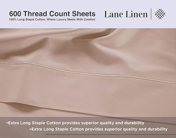 LANE LINEN 600 Thread Count 100% Mercerized Cotton Twin Bed Sheets Set - Machine Wash, Soft & Comfy Hotel Like Thick Rose Bedding Set, Cotton Bedding Sheets & Pillowcases - Sepia Rose