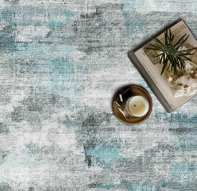 6x9 Area Rug, Ultra-Soft Washable Rug for Living Room, Dinner Room, Bedroom, Non-Slip Modern Abstract Rug, Indoor Carpet Large Area Rug, Teal