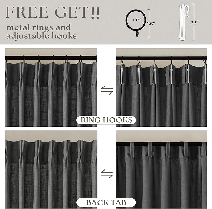 Charcoal Grey 84 Inch Pinch Pleated Linen Curtains 2 Panel Set for Living Room Thick Linen Textured Drapes 84 Inches Long Pinch Pleat Drapes Semi Sheer Curtain for Dining Bedroom Dark Slate Grey