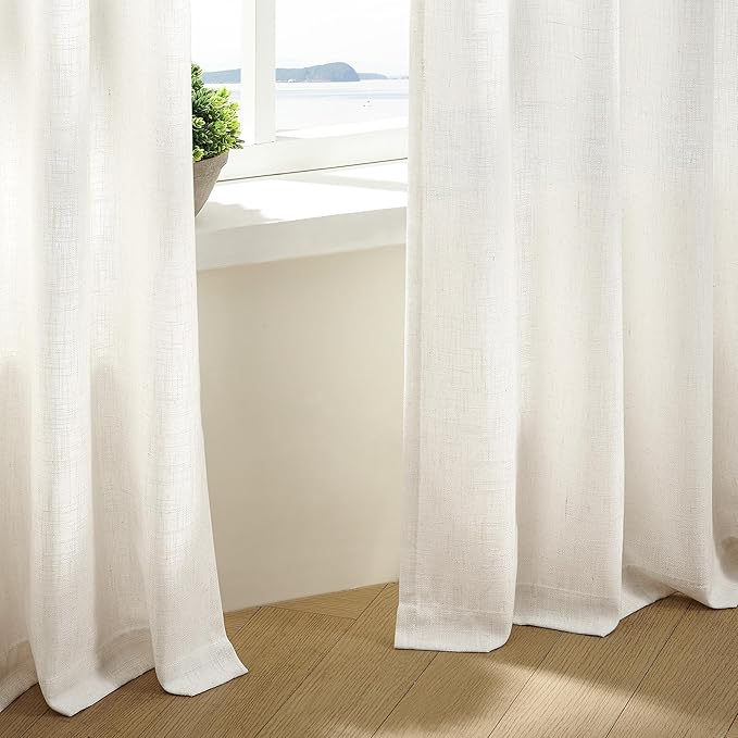 Memory Shape Trained Pinch Pleated Linen Curtains 100 Inches Long for Living Room Bedroom Custom Pleat with Hooks for Track Back Tab Light Filtering Window Curtain 100 Inch Drapes for Dining Room