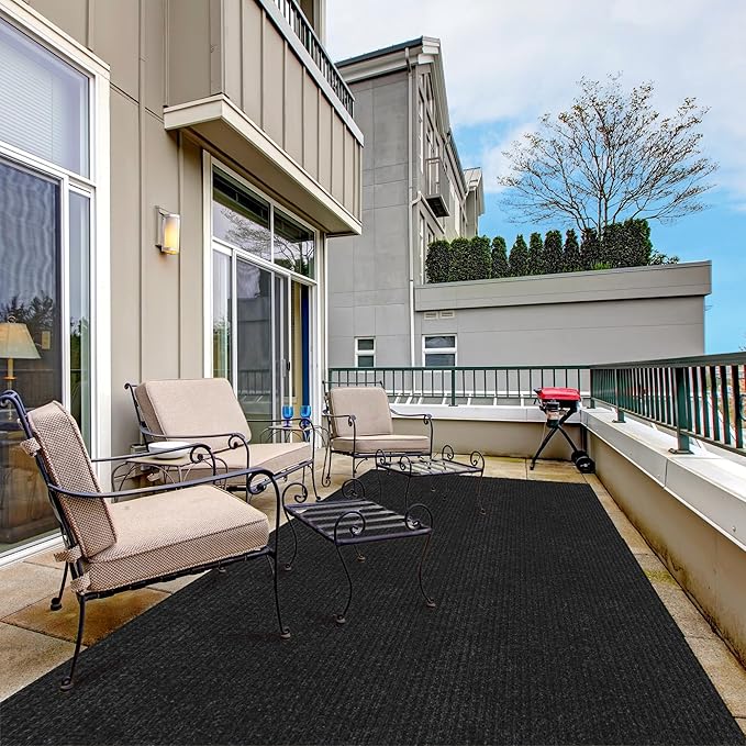 Ottomanson 3'11" x 7' Mud Mat Area Rug Scraper Carpet - Non-Slip, Dirt Trapping for Indoor & Outdoor Use - Ideal for Entryway, Garage, Kitchen, Patio & High-Traffic Areas, Black