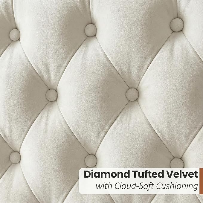 Queen Bed Frame White Velvet, 47.2" Tall Wingback Headboard with Gold Nailhead Trim, Upholstered Platform Bed with Diamond Tufting, 1000lbs Heavy Duty Support, No Box Spring Needed