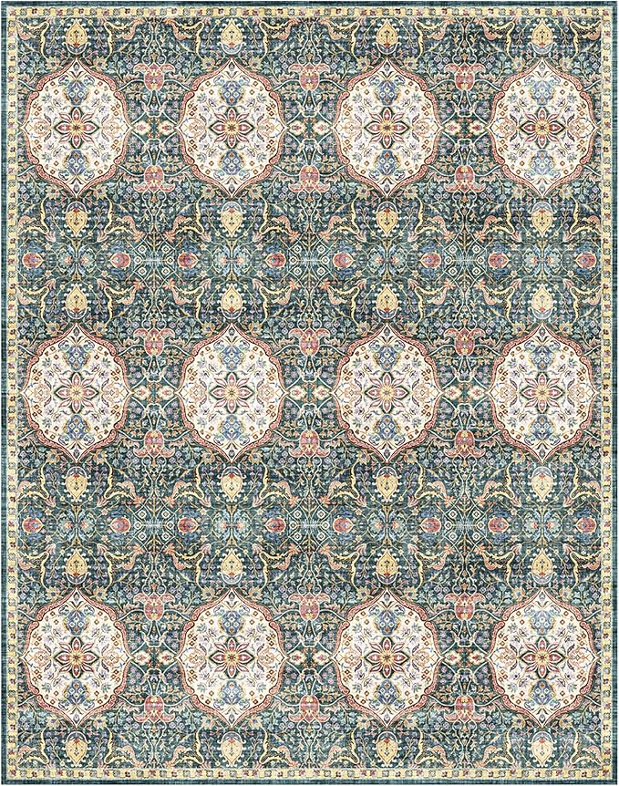 Gertmenian Indoor Bohemian Area Rug - 9x13 Extra Large, Non-Shedding, Ideal for High Traffic in Living Room, Bedroom, Entryway - Moroccan, Dk. Green, 26836