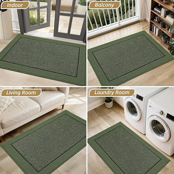BEQHAUSE Indoor Door Mat 32" x 48", Dirt Trapper Door Mats Non-Slip Entryway Rugs Washable, Resist Dirt Absorbent Welcome Mat, Low Profile Floor Mats for Front Back Door and Entryway, Green