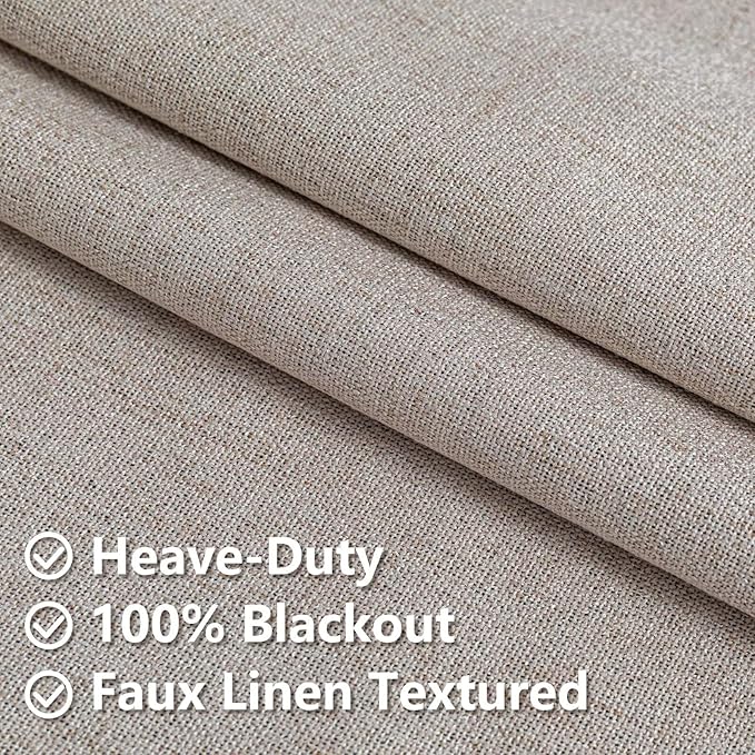 100% Blackout Curtains for Bedroom Room, Custom Curtains Blackout Thermal Insulated 1 Panel, Grommet Light Blocking Drapes for Bedroom Windows Luxury Decor(Custom Size,Light Beige