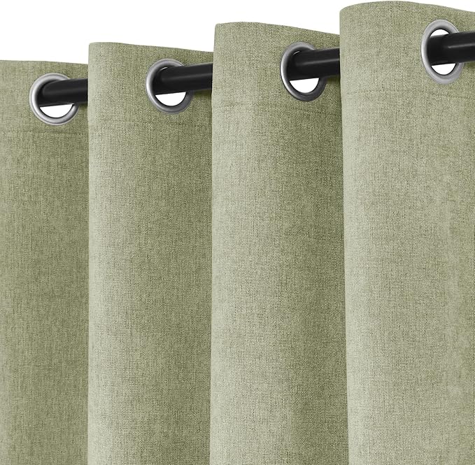 Macochico 100% Blackout Curtains Insulted Window Panels for Bedroom Living Room Dining Room Luxury Chenille Curtains Classic Home Decor Green Tint Curtains with Tieback 52" Wx72 L Grommet 1 Panel