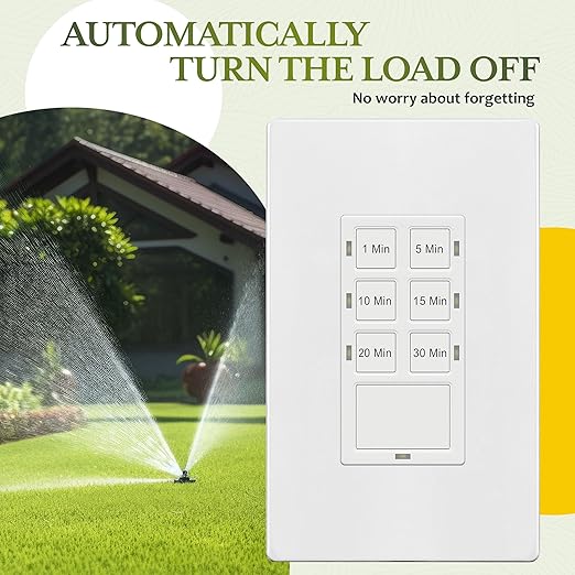TG 30-Minute No Neutral Wire Countdown Timer Switch, 1-5-10-15-20-30 Min, for Bathroom Fans, Heaters, Lights, LED Indicator, 120VAC 800W, UL Listed, White, 2 Pack