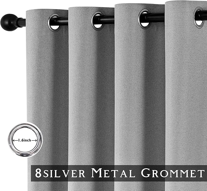 ChrisDowa 100% Blackout Grey Solid Curtains 96 Inches Long 2 Panels for Bedroom Living Room,Farmhouse Room Darkening Thermal Insulated Soundproof Grommet Top Window Treatment Drapes,52x96