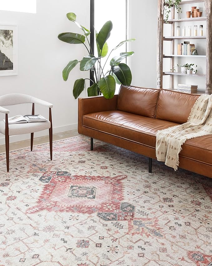 Loloi Skye Collection SKY-02 Ivory/Berry 7' x 9' Oval Area Rug