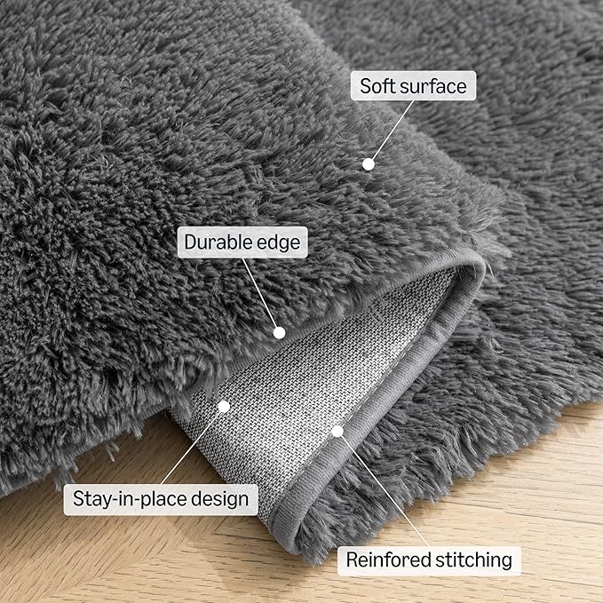 Amazon Basics Fluffy Washable Round Area Rug, Circle Shaggy Carpet for Living Room, Bedroom, Nursery, 6'R, Dark Gray