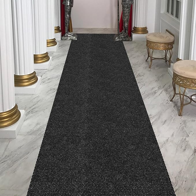 Ottomanson Commercial Scrape Rib Entry Mat – Heavy Duty Ribbed Floor Mat for High Traffic – Non Slip Rubber Back, Waterproof – Indoor Outdoor Use for Offices, Schools, Lobbies, 2' x 14', Black