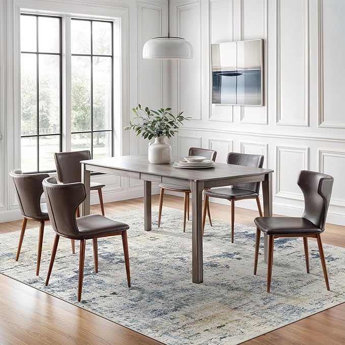 6x9 Abstract Area Rugs for Living Room 6 x 9 Washable Non Slip Low Pile Gray Rugs for Bedroom Dining Room Foldable Thin Blue Yellow
