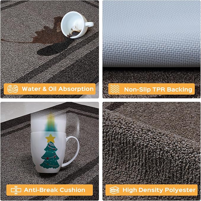 Kitchen Rugs 24" x 70", Non-Slip Machine Washable Kitchen Runner Rugs Floor Mats, Absorbent Comfort Standing Mats for Kitchen, Sink, Laundry and Hallway, Rolled Packaging, Grayish Brown & Coffee