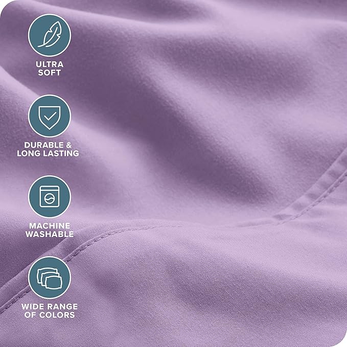 Bare Home Hotel Luxury Twin Sheet Set, Extra Soft - 4 Piece Set - Deep Pockets - Easy Fit - Cooling & Breathable - Wrinkle, Fade, Stain Resistant - Includes 2 Pillowcases (Twin, Lavender)