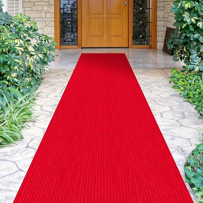 Ottomanson 2' x 18' Hallway Runner with Scraper Pile - Extra Durable Non-Slip Rug Mat for Indoor & Outdoor Use - Ideal for Kitchen, Entryway, Patio & Garage - High-Traffic Carpet, Red