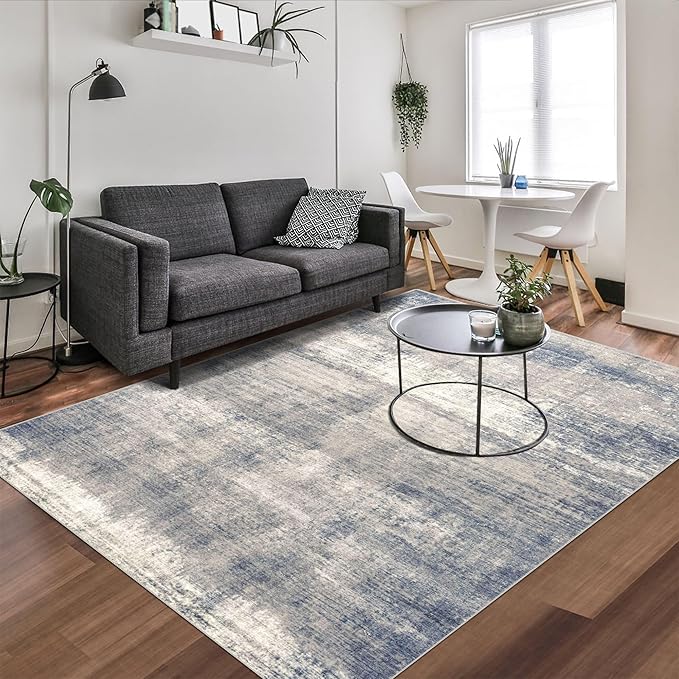 6x9 Area Rug, Ultra-Soft Washable Rug for Living Room, Dinner Room, Bedroom, Non-Slip Modern Abstract Rug, Indoor Carpet Large Area Rug, Grey/Navy