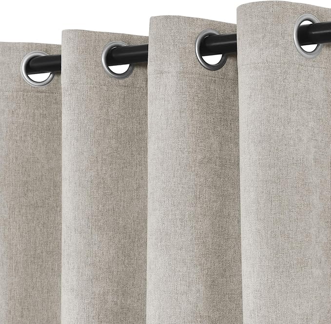 Macochico 100" Wx84 L Beige Full Blackout Curtains for Sliding Door, Thermal Insulated Drapery for Living Room Bedroom Windows Patio Door, Modern Chenille Grommet Curtains with Tieback 1 Panel