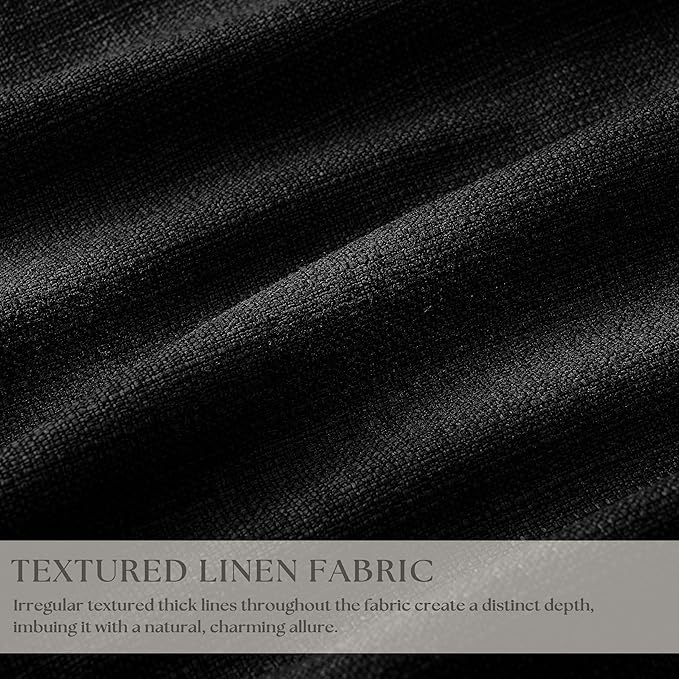 Black Linen Blackout Pleated Curtains 90 Inches Long for Living Room Darkening Pinch Pleat 100% Black Out Drapes Thermal Insulated Soundproof Midnight Black 90 Inch Curtain Panel for Dining Bedroom