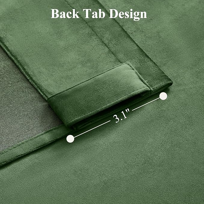 Olive Green Velvet Curtains 102 Inches Long for Bedroom, Super Soft Room Darkening Thermal Insulated Curtains Luxury Window Drapes for Living Room Nursery, Back Tab Rod Pocket, W52 x L102, 2 Panels