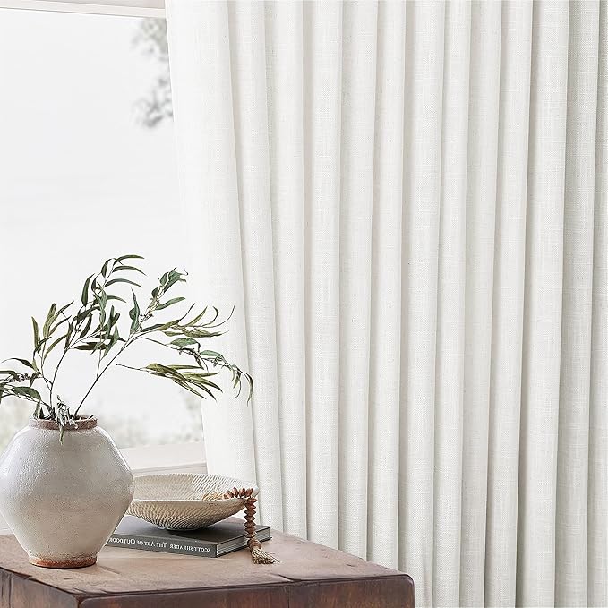 Beige White Pinch Pleated Linen Curtains 102 Inches Long 60 Inch Width Linen Blend Light Filtering Window Curtains 102 Inch for Living Room Bedroom Patio Pinch Pleat Drapes Hooks Rings 1 Panel 60x102