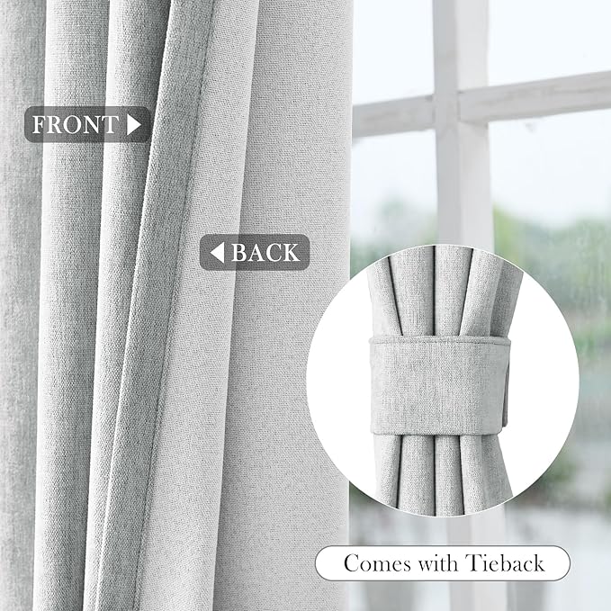 Macochico 120" Wx84 L 100% Blackout Chenille Curtains for Sliding Door Living Room Bedroom, Luxury Drapery for Hotel Home Theater, Medium Gray Thermal Window Treatments with Tieback, Grommet, 1 Panel