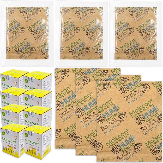 Wisesorb 62% Size 8 Two-Way Humidity Control Packs, 120 Pack 8 Gram for Storing 1 oz, Moisture Control Packets Individually Wrapped