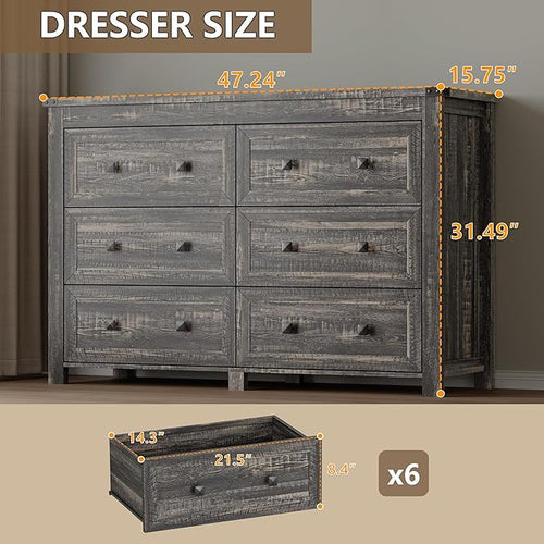 6-Drawer Dresser, Modern Wooden Storage Chest of Drawers, Dresser TV Stand, Wood Drawer Organizer with Metal Handles for Bedroom, Living Room, Hallway