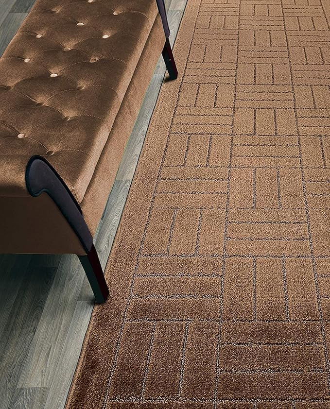 Custom Length Hallway Runner Rug,Slip Resistant,Bricks Brown, 26 Inch X 14 feet, Sold and Priced Per Foot