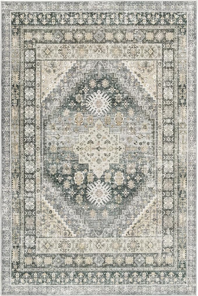zesthome 6x9 Area Rug, Super Soft Washable Rugs for Living Room, Non-Slip Stain Resistant Vintage Rugs, Ultra-Thin Large Area Rugs (Wheat/Charcoal,6'x9')