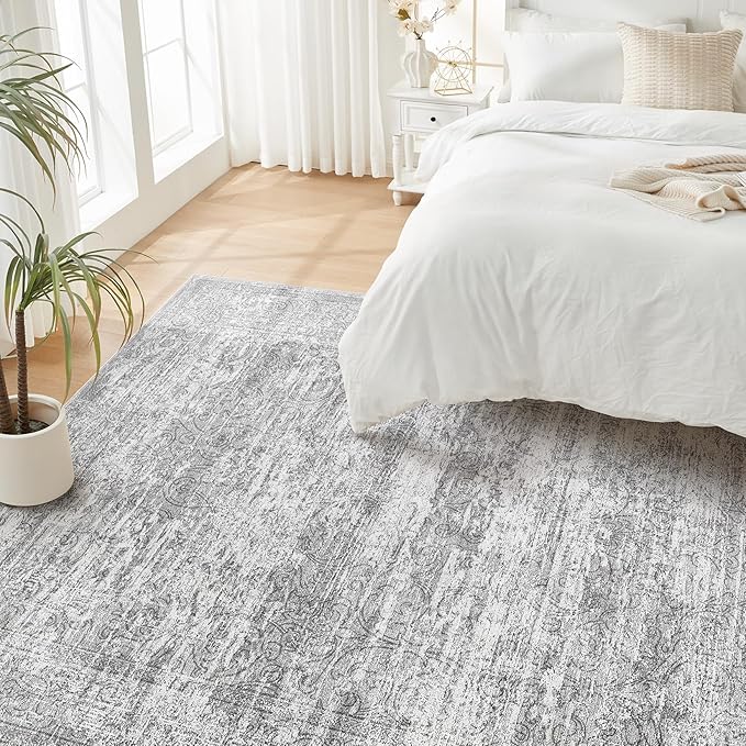 Area Rug Living Room Rugs - 10x14 Abstract Large Soft Indoor Washable Rug Neutral Modern Low Pile Carpet for Bedroom Dining Room Farmhouse Home Office - Vintage Grey