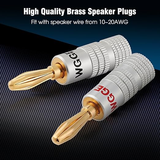 WGGE WG-009 Banana Plugs Audio Jack Connector, 24k Gold Dual Screw Lock Speaker Connector for Speaker Wire, Wall Plate, Home Theater, Audio/Video Receiver and Sound Systems (12 Pairs / 24 pcs)