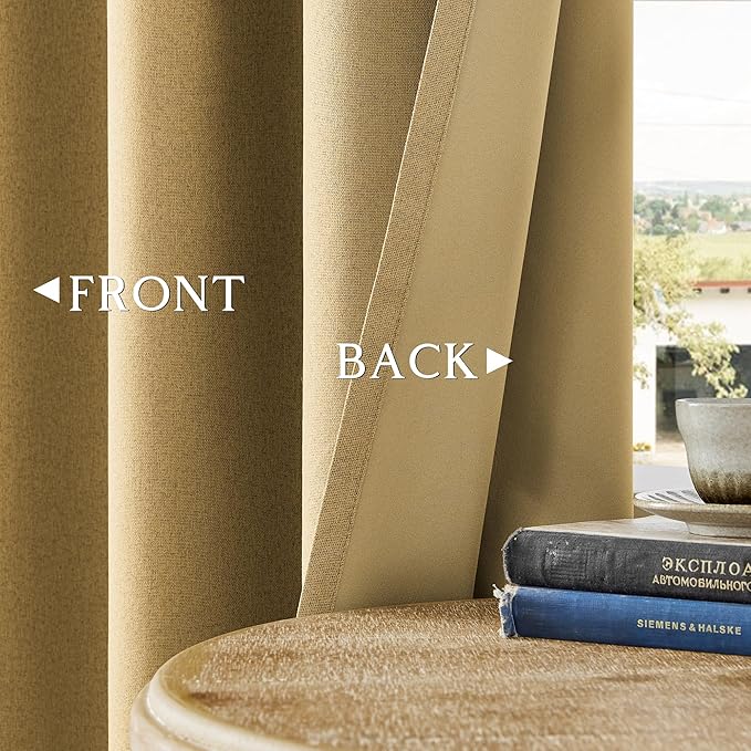 ChrisDowa 100% Blackout Mustard Yellow Solid Curtains 72 Inches Long 2 Panels for Bedroom Living Room,Farmhouse Room Darkening Thermal Insulated Soundproof Grommet Top Window Treatment Drapes,52x72