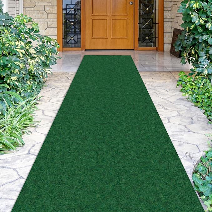 Ottomanson 2' x 47' Hallway Runner with Scraper Pile Extra Durable Non-Slip Rug Mat for Indoor & Outdoor Use - Ideal for Kitchen, Entryway, Patio & Garage - High-Traffic Carpet, Green