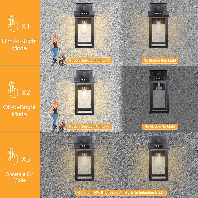 CYHKEE Solar Wall Lights Outdoor Waterproof with 3 Lighting Modes & Motion Sensor, Dusk to Dawn Exterior Porch Light fixtures, Solar Wall Lantern Fixture for Garage Patio Yard Garden