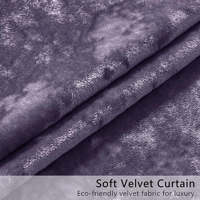 SMILETIME Lilac Purple Crushed Velvet Curtains 52x108inch Rod Pocket Luxurious Thermal Insulated Soundproof Drapes Soft and Durable Light-Filtering Window Treatments for Living Room Bedroom, 2 Panels