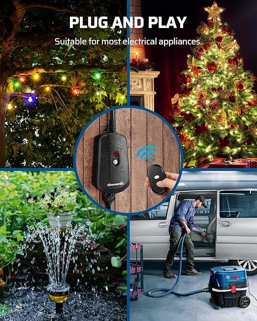 DEWENWILS Remote Control Outlet with 2 Wireless Remotes, Weatherproof Remote Control Light Switch, 15 amp Heavy Duty Remote Controlled Light Switch, 100 FT, No Interference, UL Listed