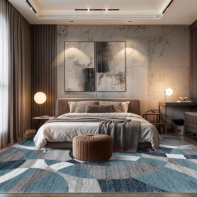 Rugshop Blue Modern Geometric Indoor Large Area Rug, Overlapping Circle Pattern, Fade Resistant, Non-Shedding, for Living Room, Dining Room and Family Room, 7'10" x 10'2"