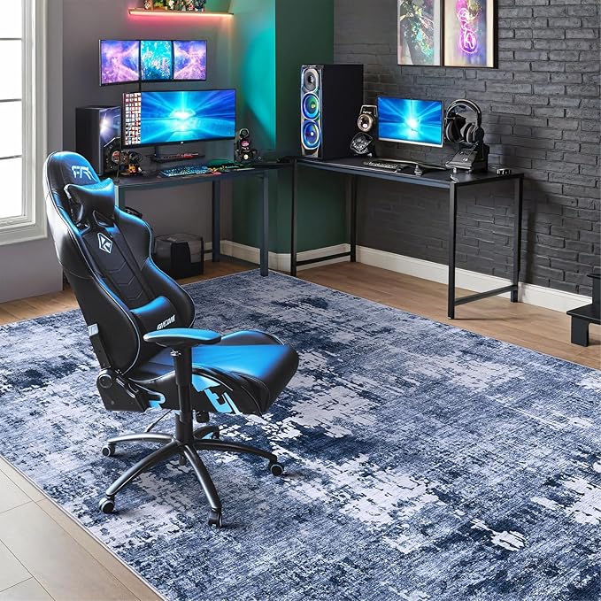 Area Rug Living Room Rugs - 6x9 Washable Large Soft Indoor Neutral Modern Abstract Low Pile Rug Carpet for Bedroom Dining Room Farmhouse Home Office - Navy Blue