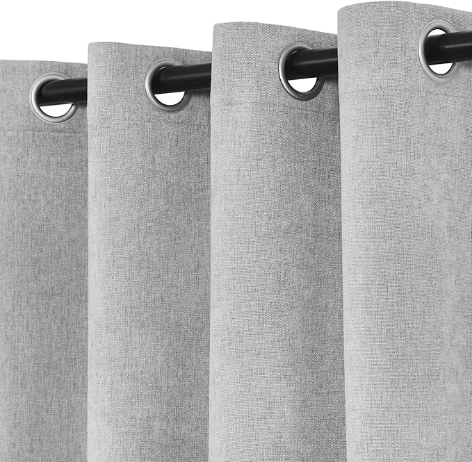 Macochico 100% Blackout Chenille Curtains 96 Inches Long for Hotel Nursery Noise Reducing Thermal Curtains for Bedroom Living Room Grommet Apricot Grey Curtains with Tieback 52"Wx96"L Classic 1 Panel