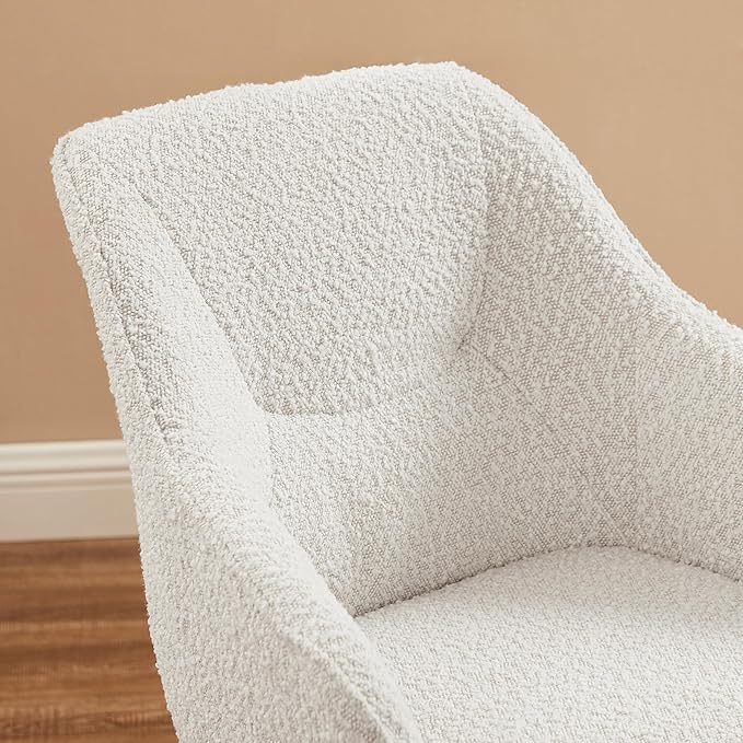Zouron Desk Chair with Wooden Legs, Swivel Accent Chairs No Wheels, Modern Vanity Arm Chair for Small Space Home Office Living Room Bedroom, Ivory and Natural Wood