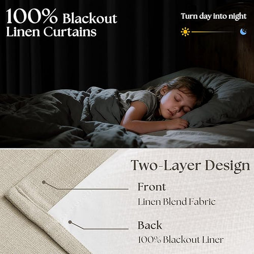 70 Inch Extra Wide 100% Blackout Curtain 84 Inches Long for Living Room Pinch Pleated Thick Linen Oatmeal Beige Thermal Drapes Back Tab Room Darkening Black Out for Bedroom Large Window 70x84 1 Panel