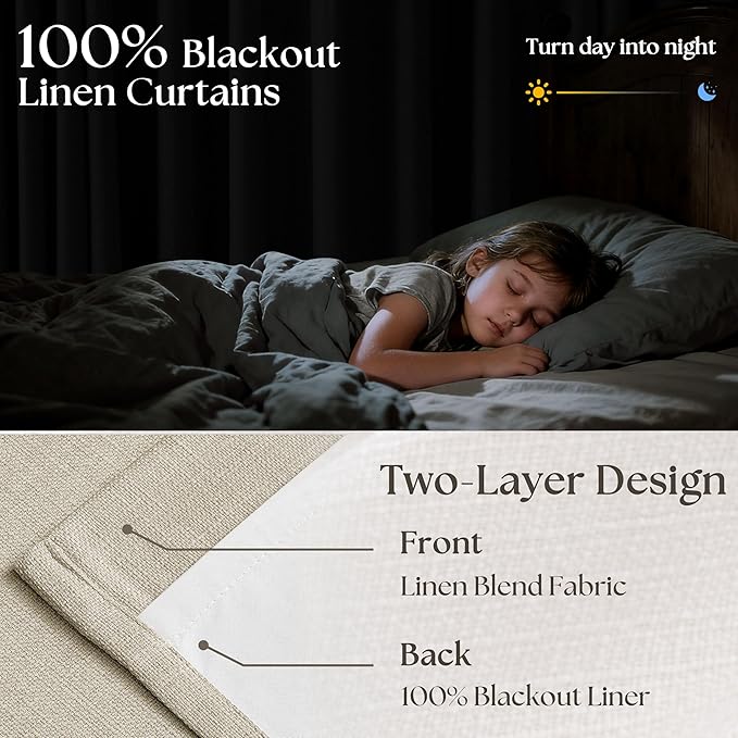 Extra Wide 100% Blackout Curtains 102 Inches Long for Bedroom Living Room Neutral Farmhouse Pinch Pleated Double Layer Thick Linen Drapes Thermal Insulated for Large Windows Oatmeal W70xL102 1 Panel